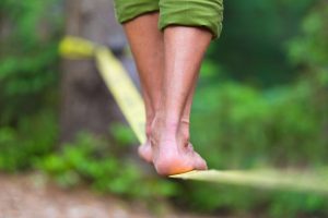 Slack line in the nature. Testing Balance